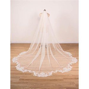 Cathedral Length Floral Lace Appliques Wedding Bridal Veil